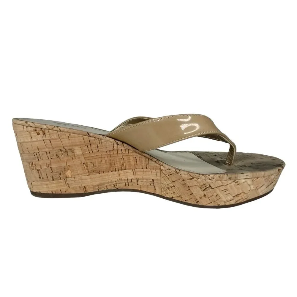 Circus by Sam Edelman Raven Platform Wedges sz 10 * Cork Sole Tan Khaki Patent